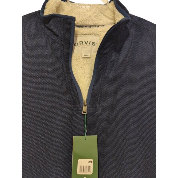 Orvis Mens XXL Navy Blue Fleece Sherpa Lined Quarter Zip Pullover Sweater NWT-lp - Picture 10 of 14